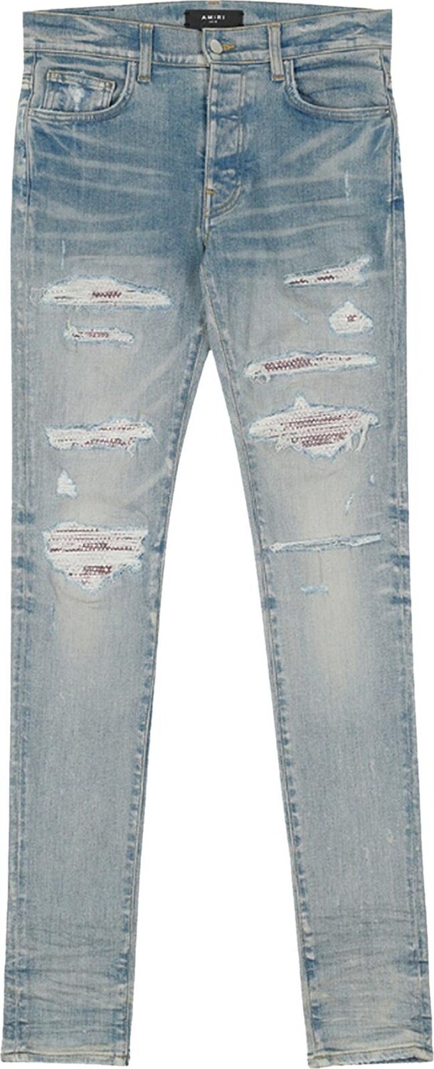 Джинсы Amiri Bleachout Crystal Thrasher 'Antique Indigo', синий amiri hot pants thrasher шорты черные