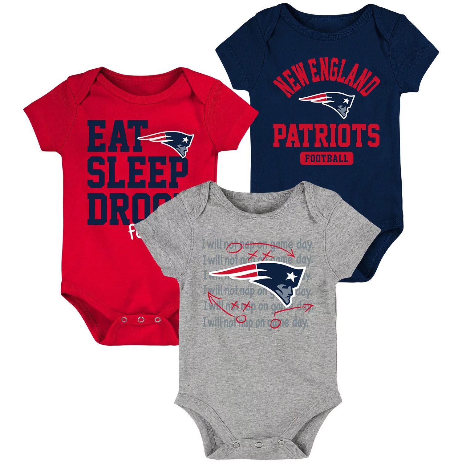 Комплект боди из трех частей темно-синего/красного цвета для новорожденных и младенцев New England Patriots Eat Sleep Drool Football Outerstuff
