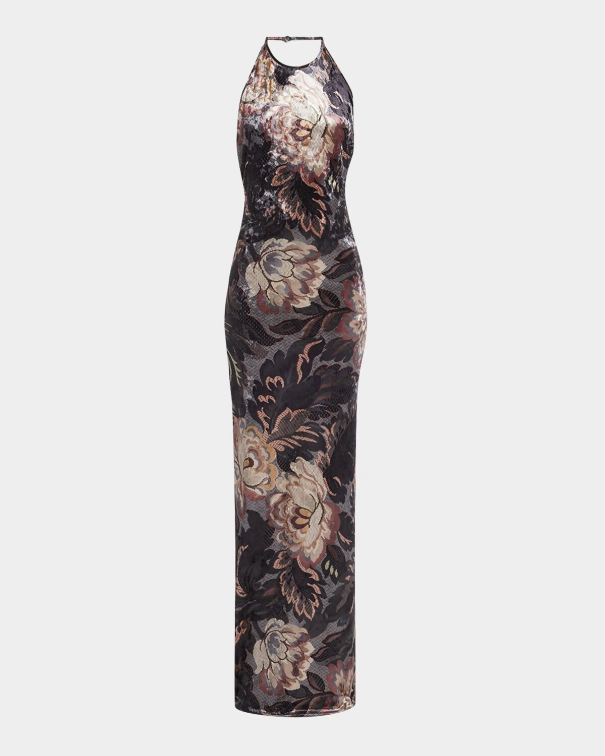 

Бархатное платье с открытой спиной и цветочным принтом Etro, цвет Print On Grey Base