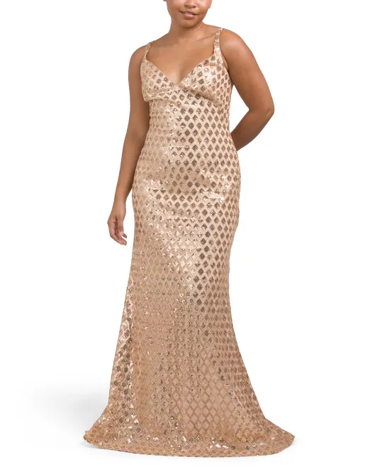 

Платье-русалка Desie из сетки с пайетками Tadashi Shoji, цвет Gold