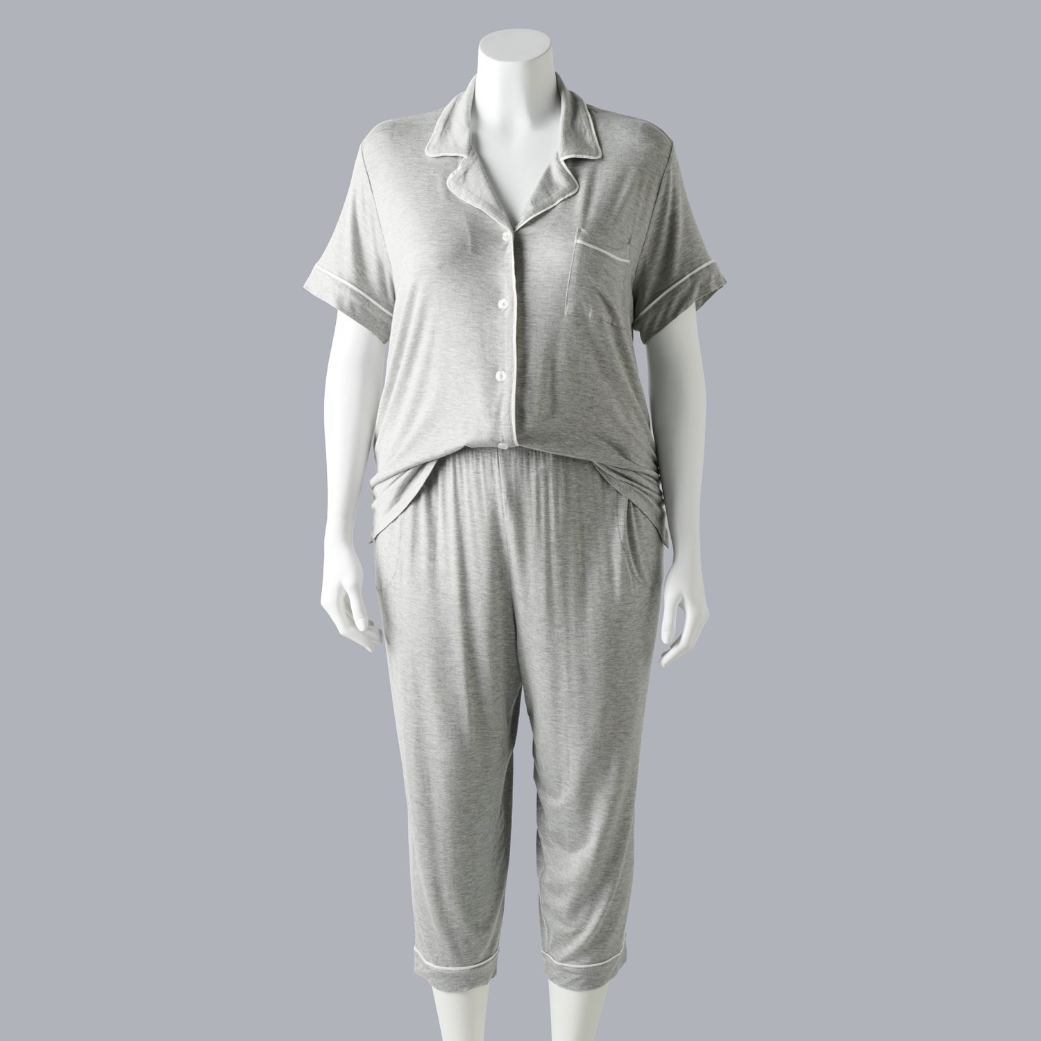 Большие размеры Simply Vera Vera Wang Роскошная базовая пижамная рубашка и пижамный капри комплект Simply Vera Vera Wang