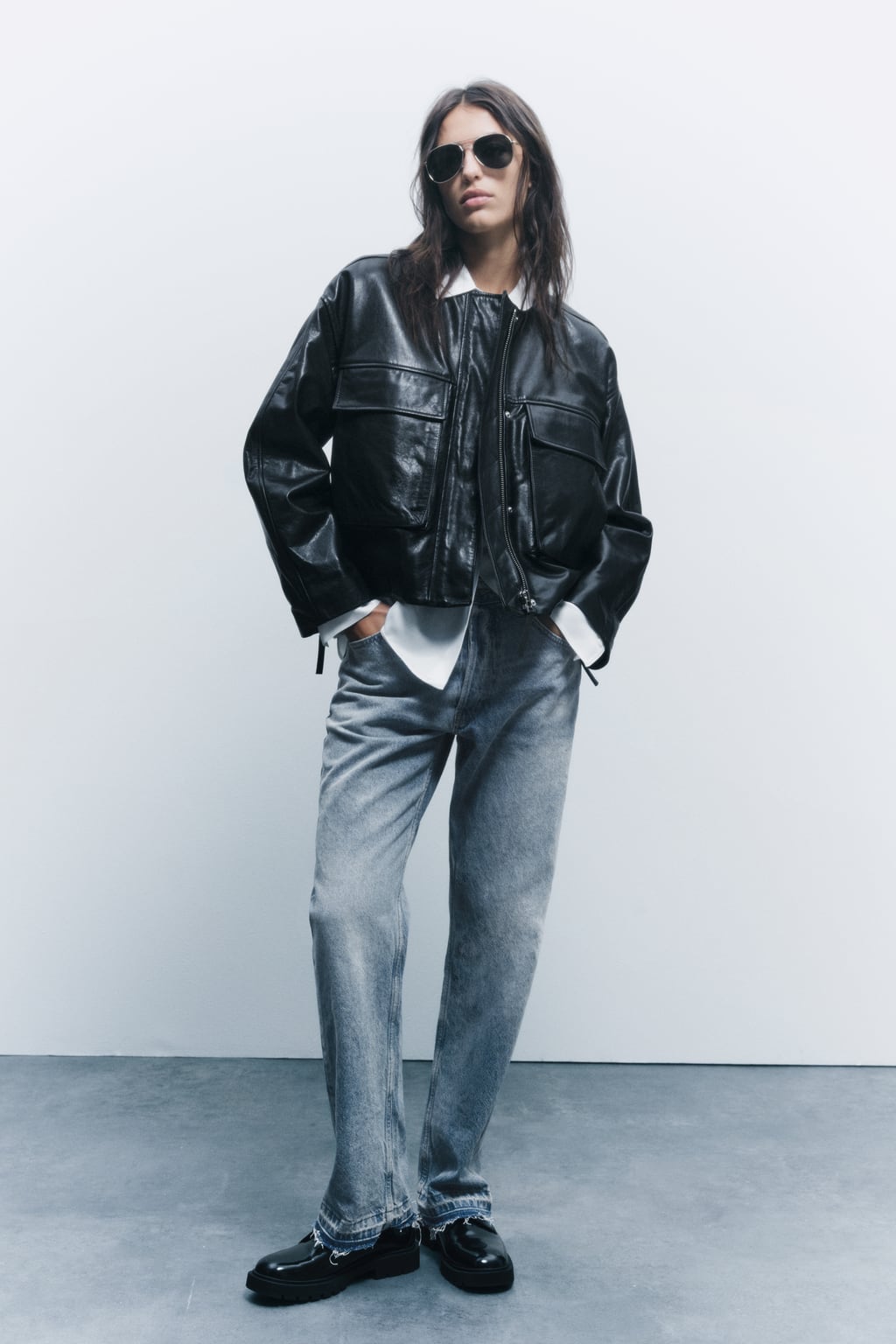 

Кожаная куртка Zw Collection ZARA, черный