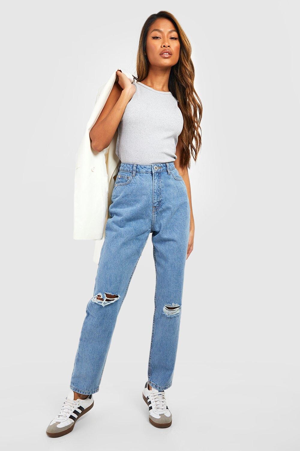 

Джинсы мом с высокой посадкой до колена Boohoo, синий