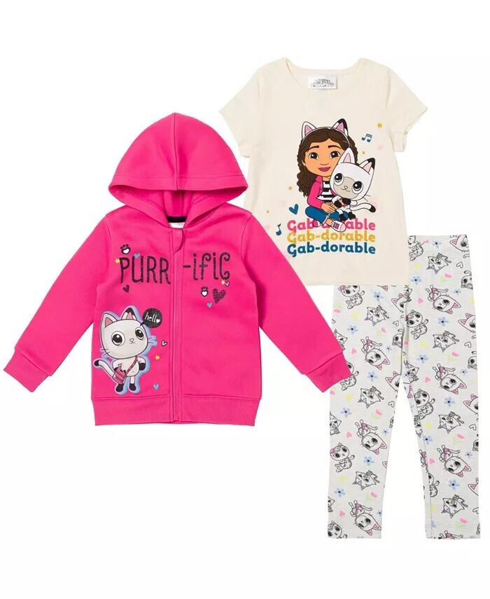 

Кукольный домик Gabbys Pandy Paws для маленьких девочек, флисовая толстовка с капюшоном на молнии, футболка с рисунком и леггинсы, комплект одежды из 3 предметов для малышей Dreamworks Gabby'S Dollhouse, красный