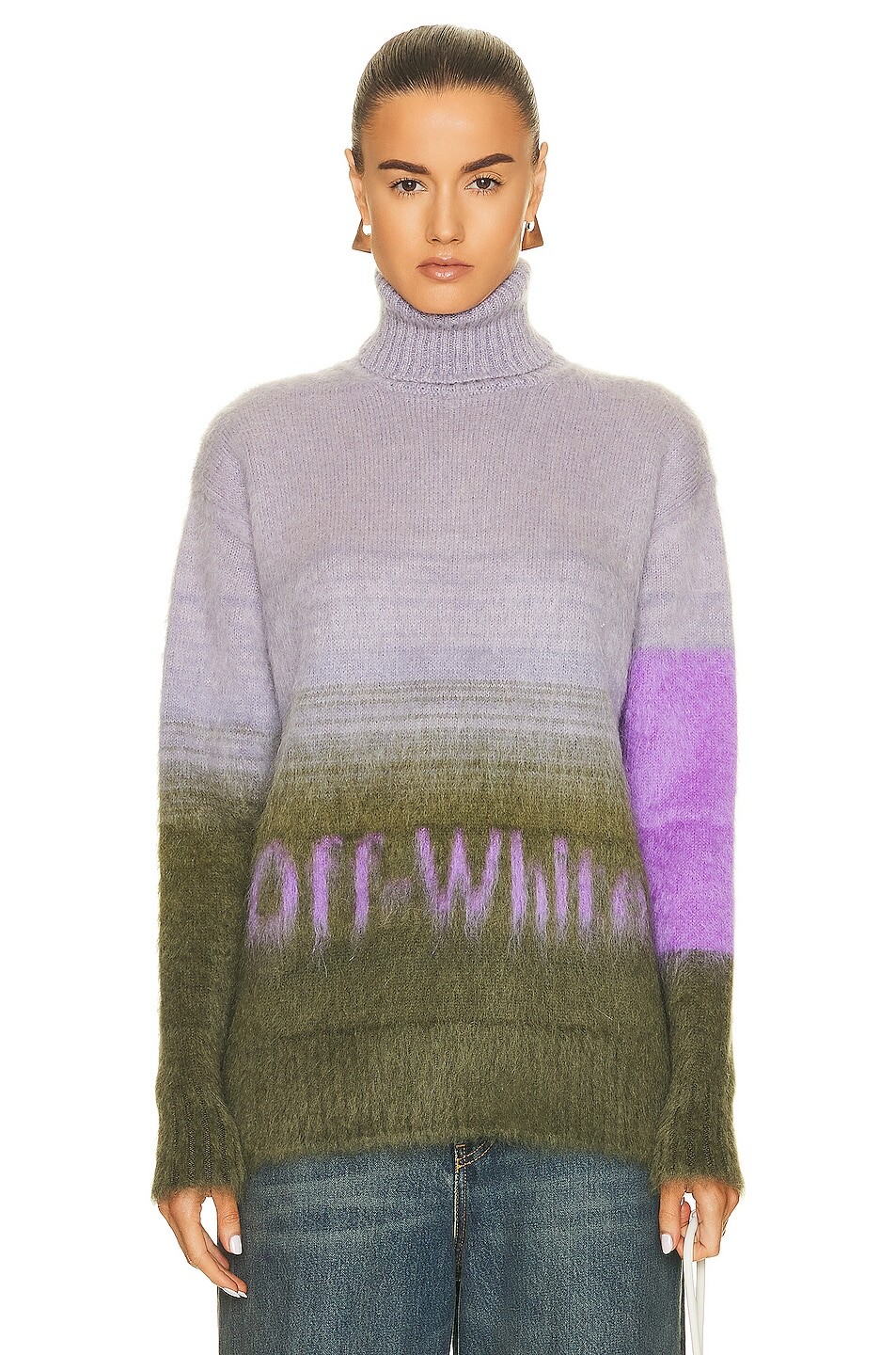 

Свитер Off-White Helvetica Logo Turtleneck, цвет Military Lilac