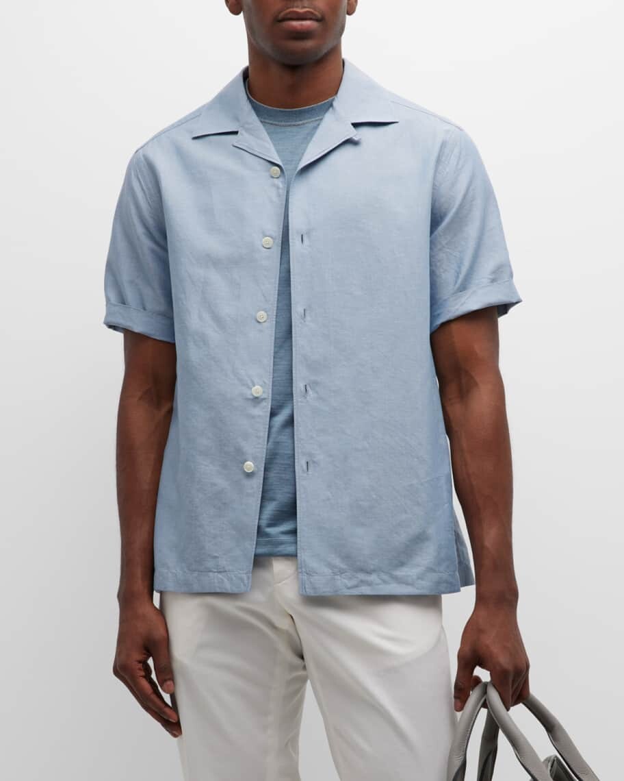 

Мужская рубашка Camp из хлопка и льна ZEGNA