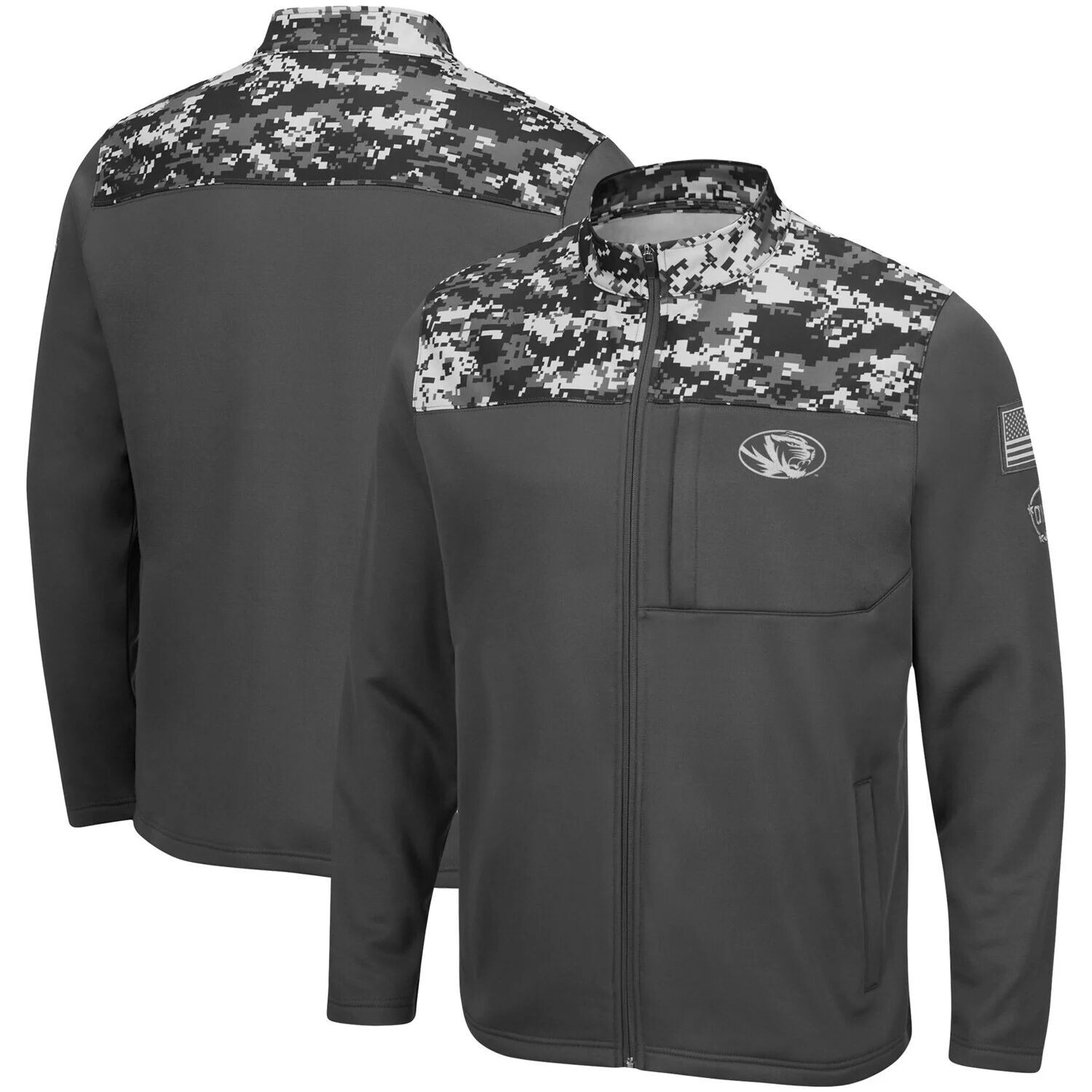 

Мужская темно-серая куртка Missouri Tigers OHT Military Appreciation Digi Camo с молнией во всю длину Colosseum