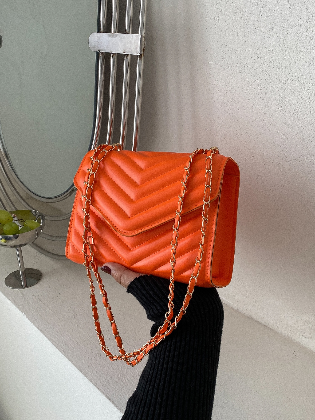 Легкая деловая повседневная квадратная сумка с мини-шевронной кнопкой для девочек-подростков, апельсин