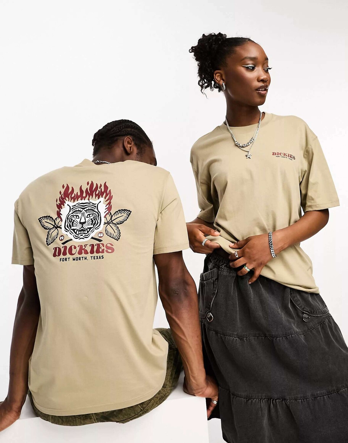 

Футболка цвета хаки с принтом на спине Dickies rich Creek и тигром