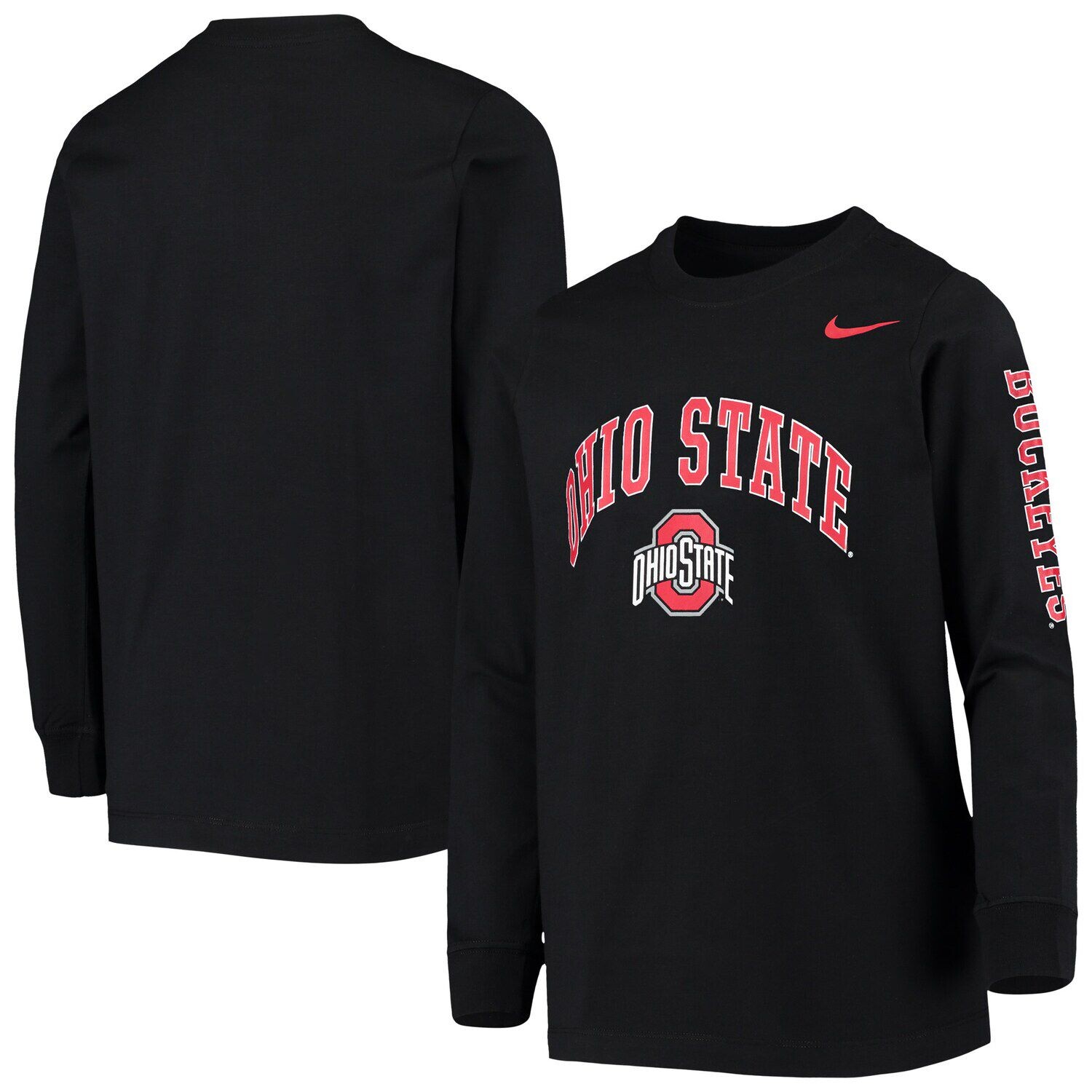 

Молодежная футболка с длинными рукавами и логотипом Nike Ohio State Buckeyes Arch & Logo 2-Hit Nike
