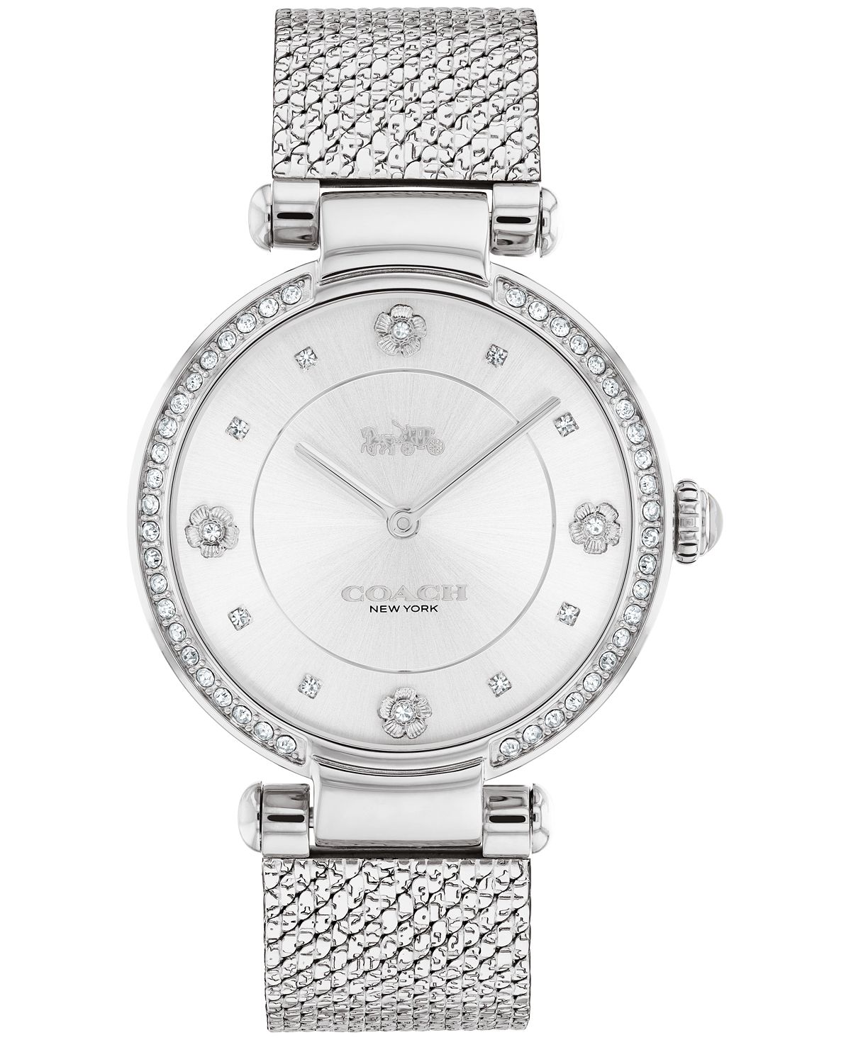 Женские часы Cary серебристого цвета с сетчатым браслетом из нержавеющей стали, 34 мм COACH brushed stainless steel 3d channel letter