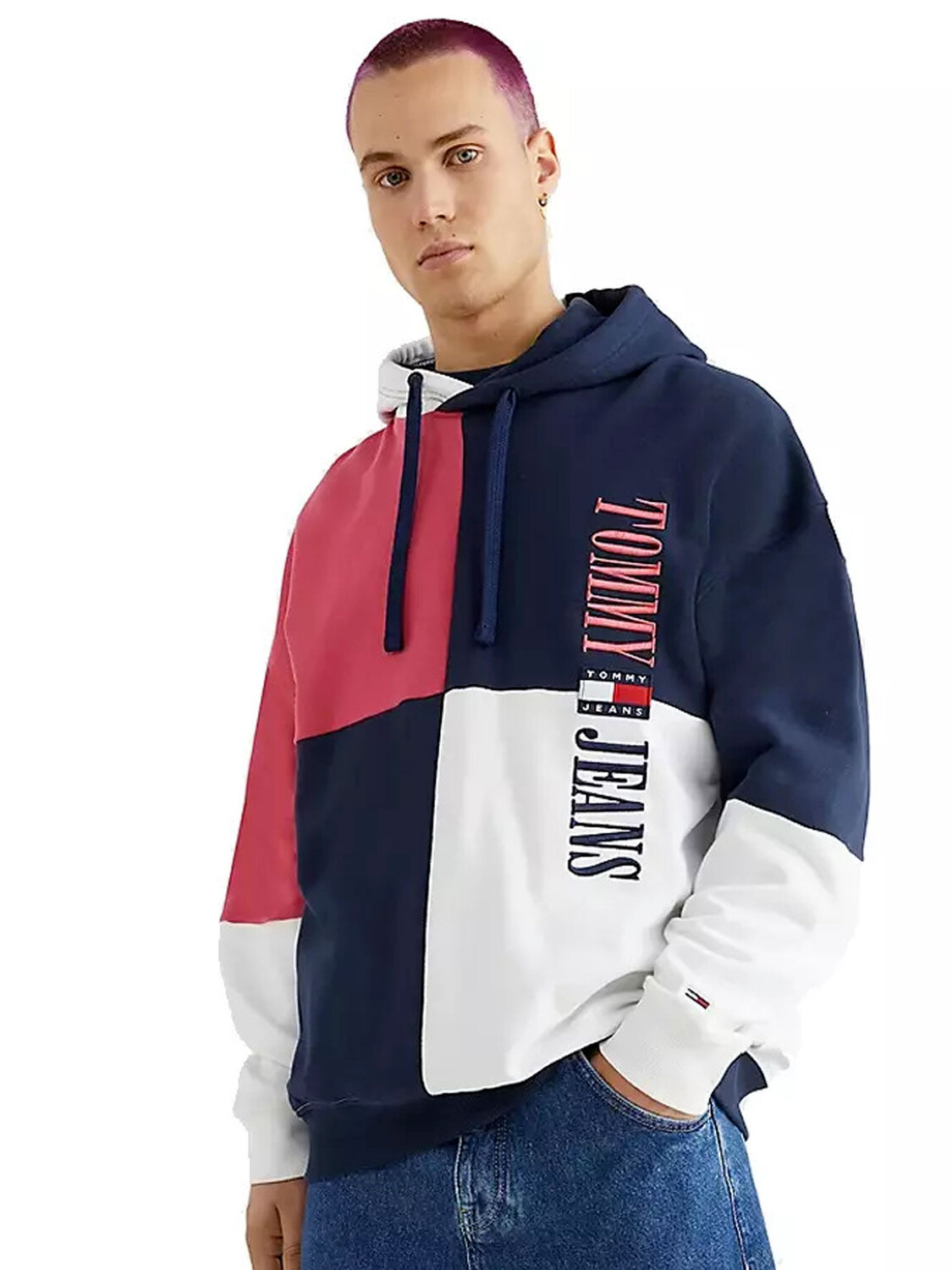 

Tommy JEANS Толстовка оверсайз, белый/розовый