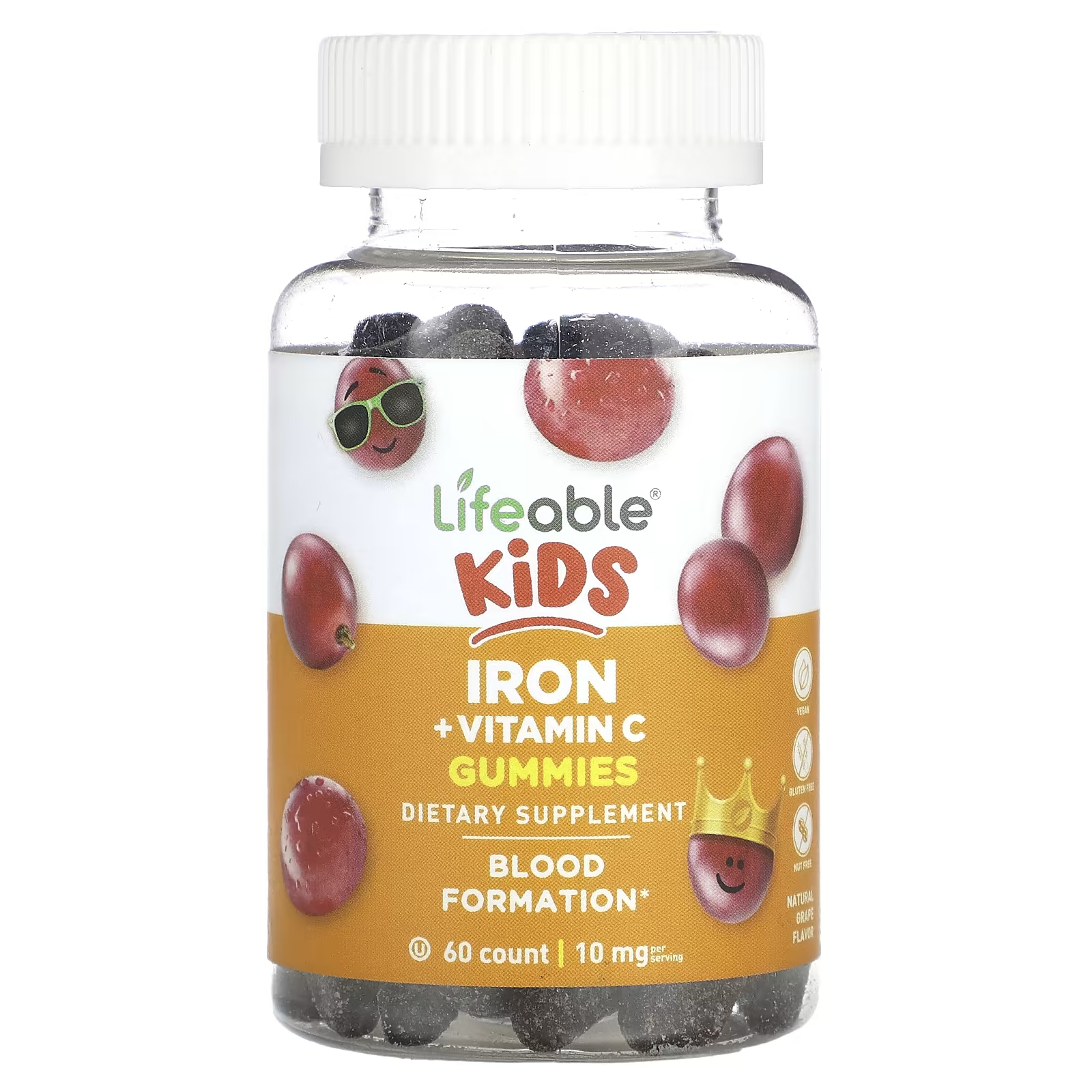 Пищевая добавка Lifeable Kids с железом и витамином С, натуральный виноград, 60 штук