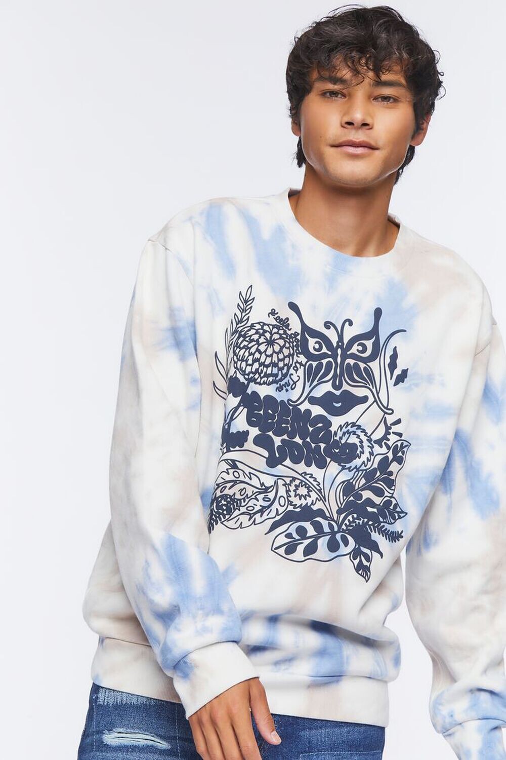

Флисовый пуловер с рисунком тай-дай Forever 21, синий