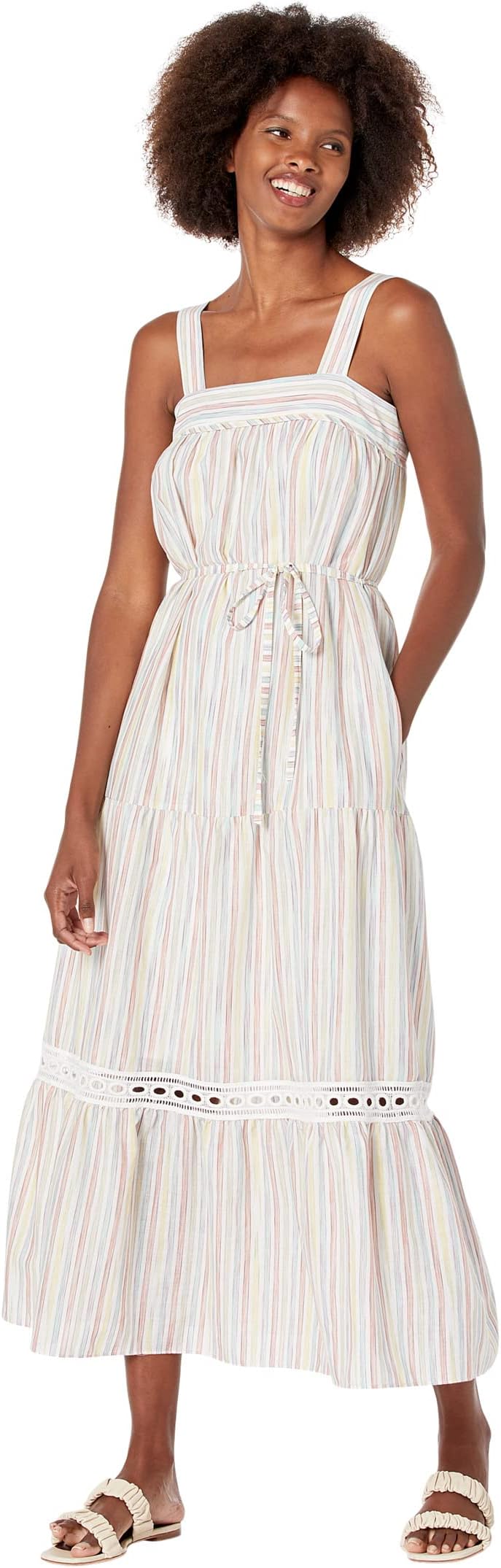 Платье Striped Maxi with Trim Maggy London, цвет Ivory Multi цена и фото