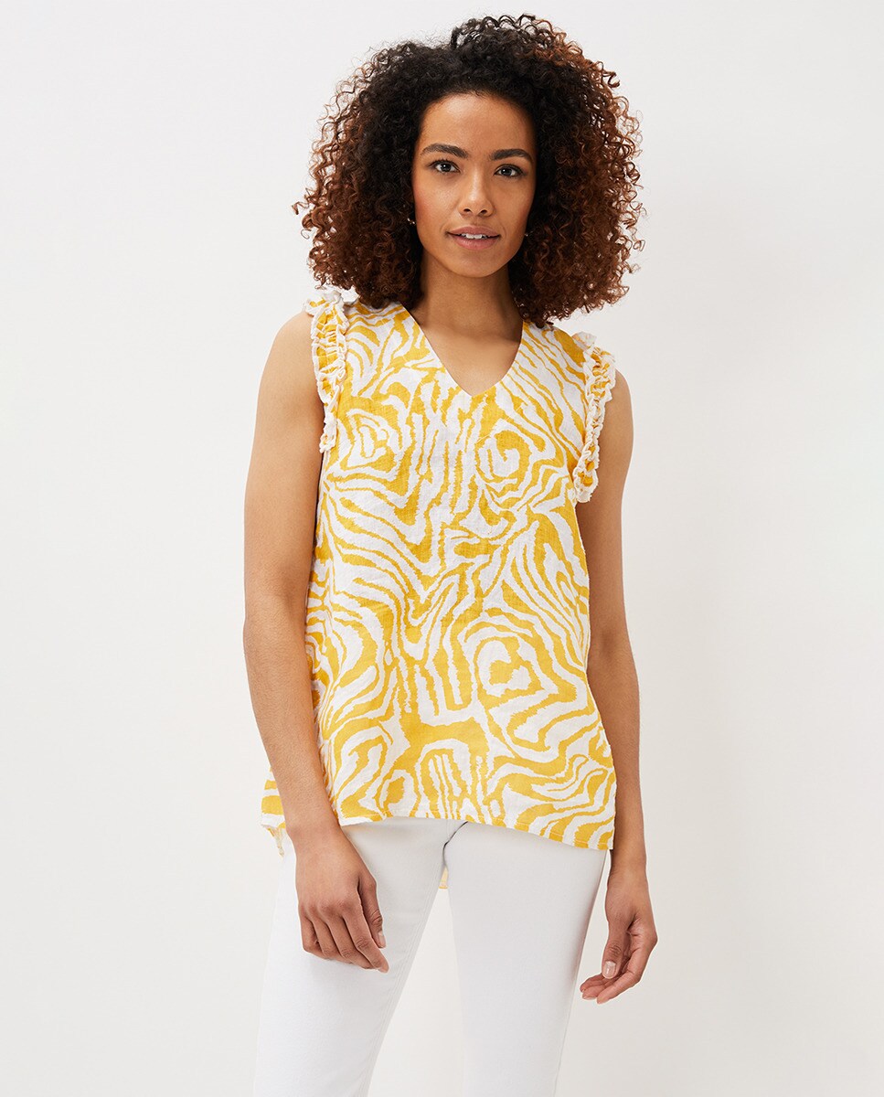 цена Женская льняная блузка без рукавов с абстрактным принтом Phase Eight, желтый