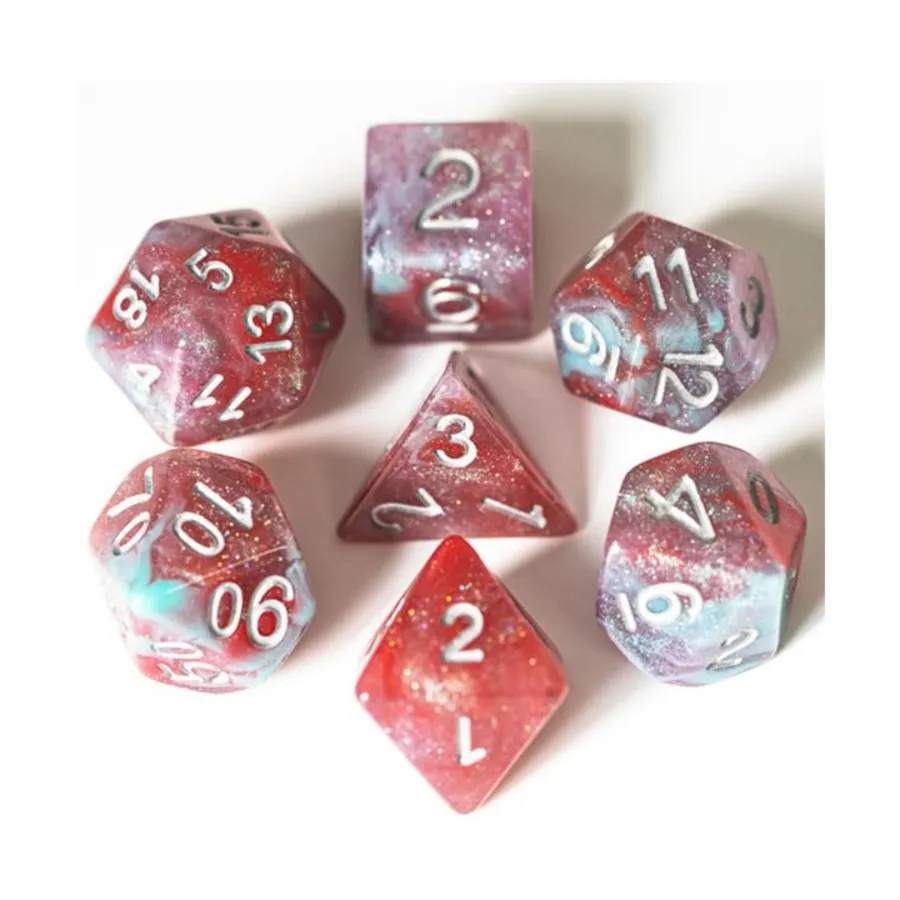 

Набор Poly — герань с серебром (7), Dice Sets - Resin/Acrylic - Rainbow & Multi-Colored (Foam Brain Games)