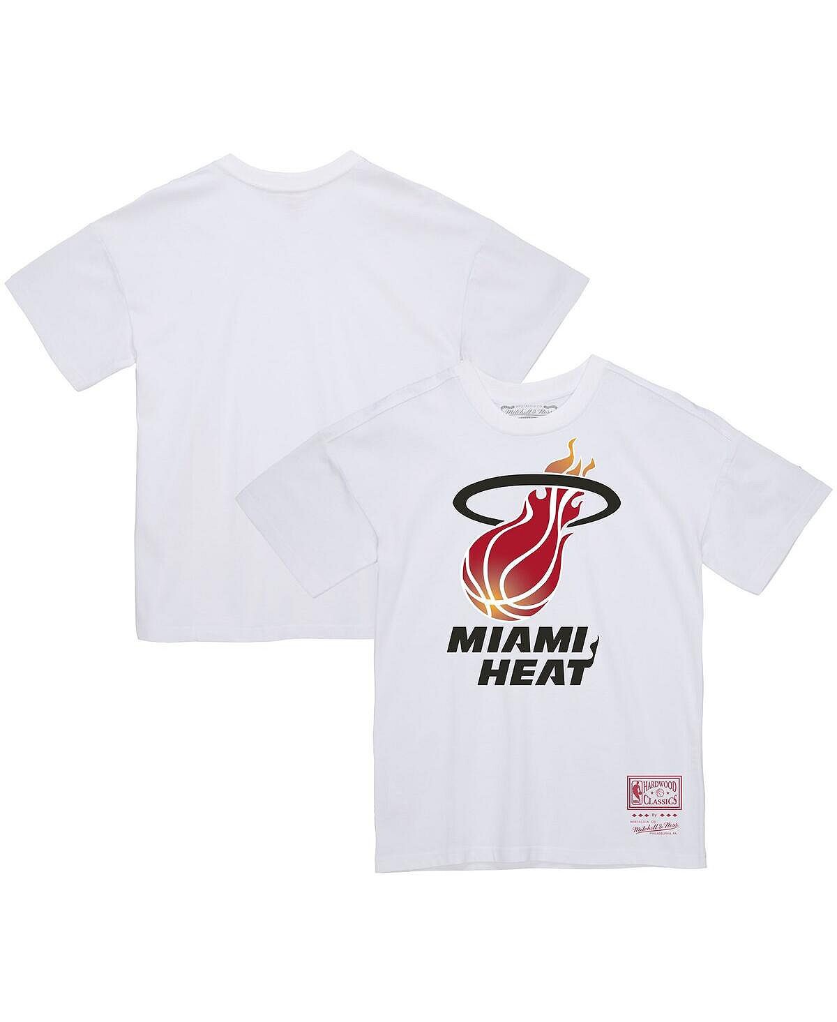 

Мужская и женская белая футболка с логотипом Miami Heat Hardwood Classics Throwback Mitchell & Ness, Белый