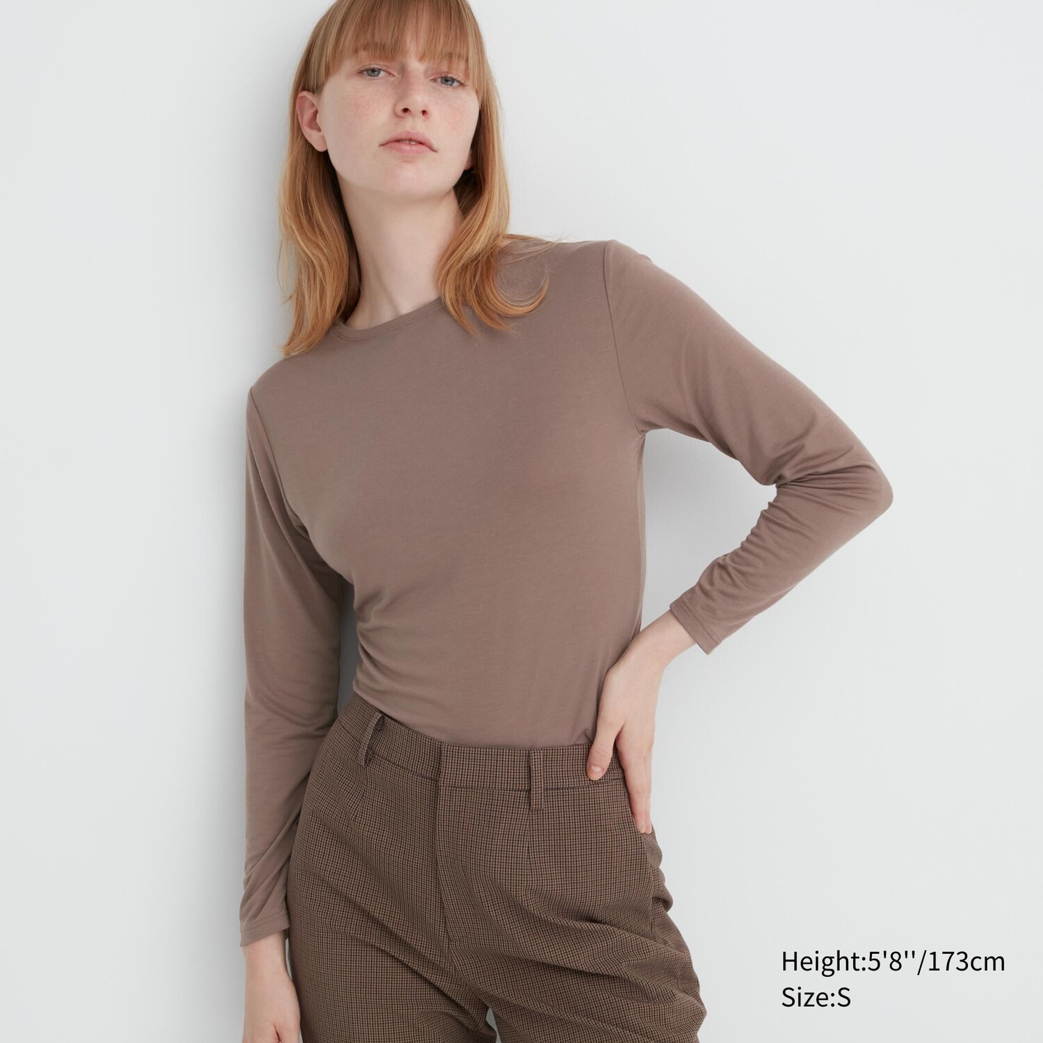 

Термотоп с длинными рукавами и круглым вырезом HEATTECH Uniqlo, коричневый