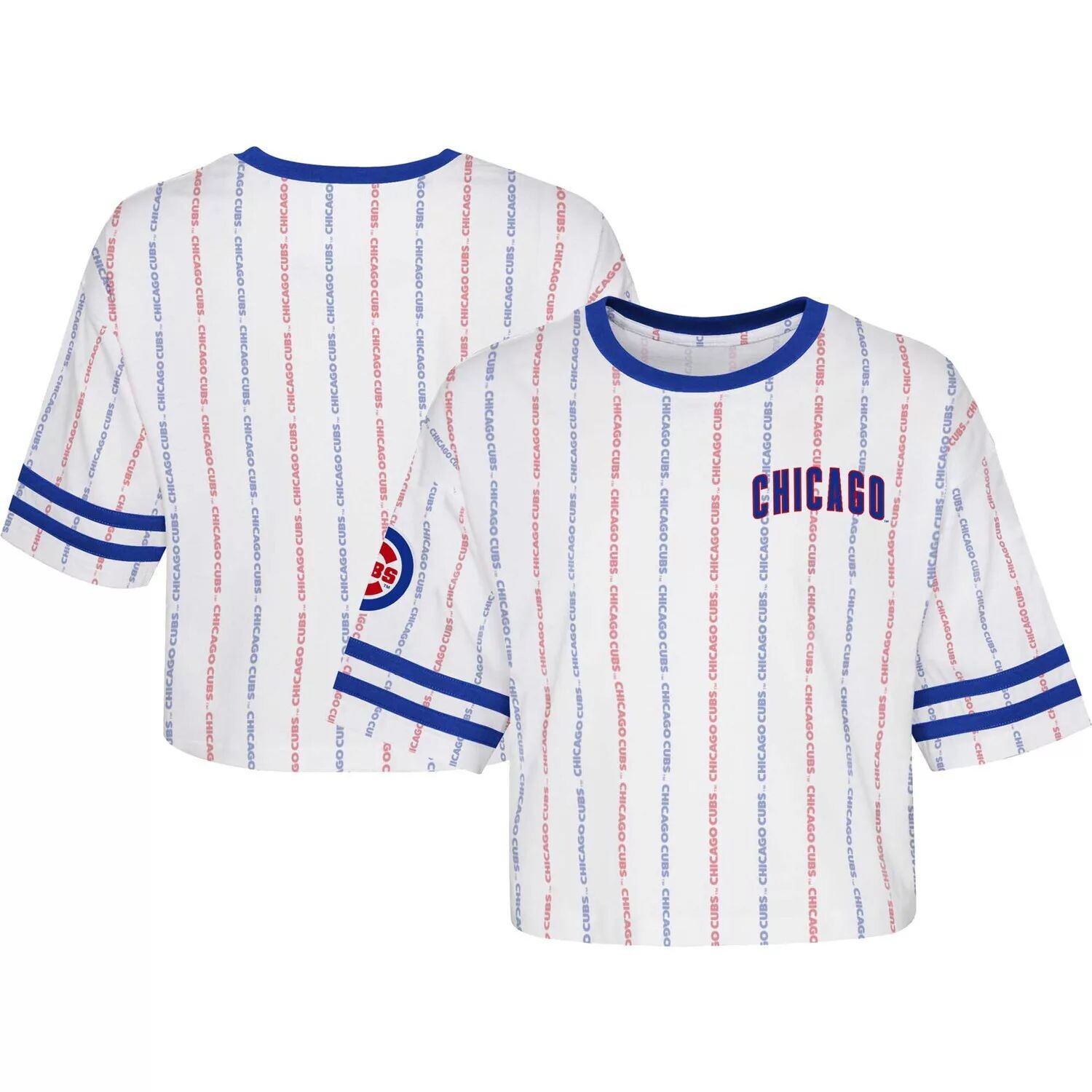 

Молодежная белая футболка Chicago Cubs в полоску для девочек Outerstuff
