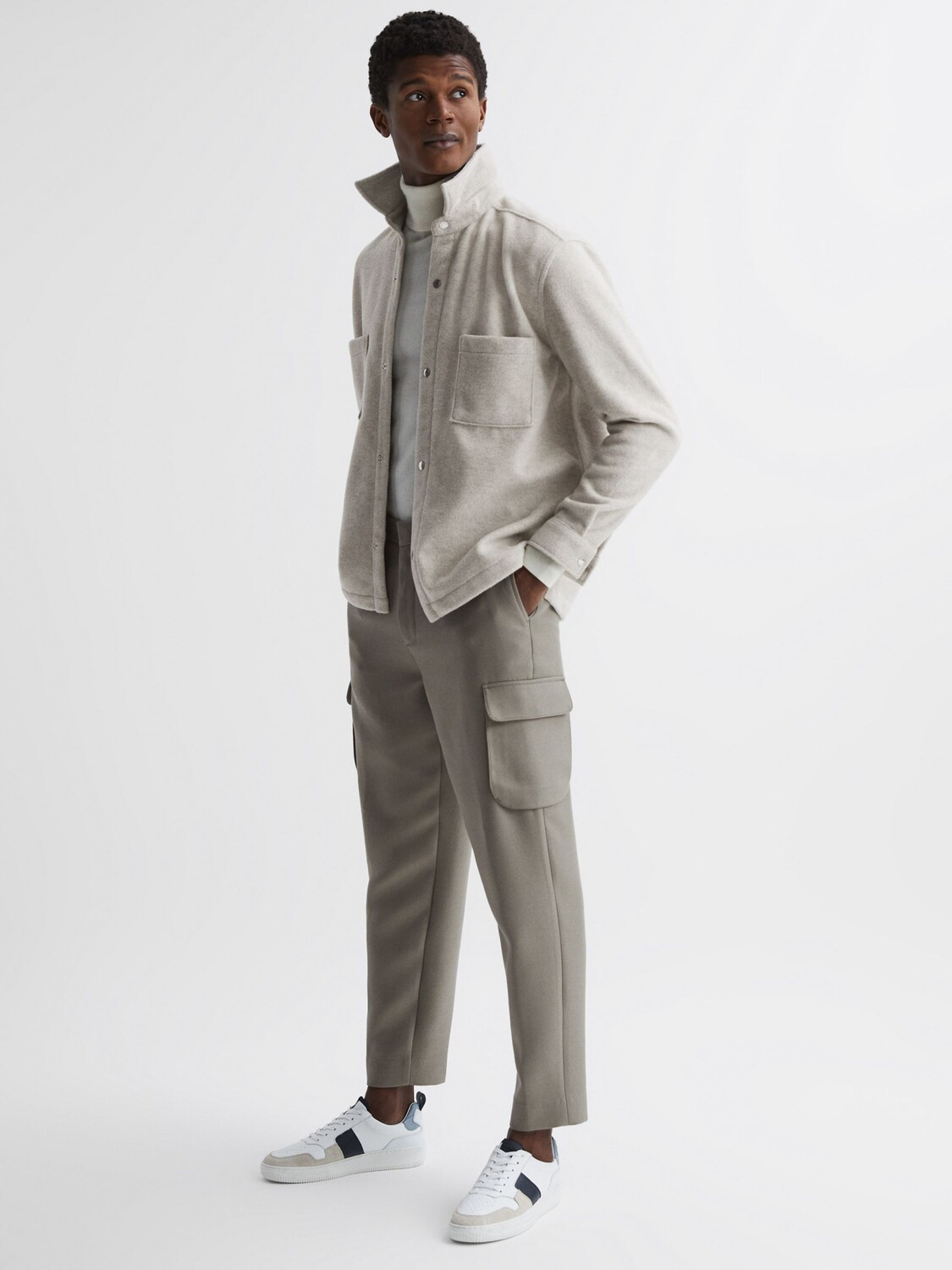 

Рубашка с начесом Reiss Press Stud, овсянка