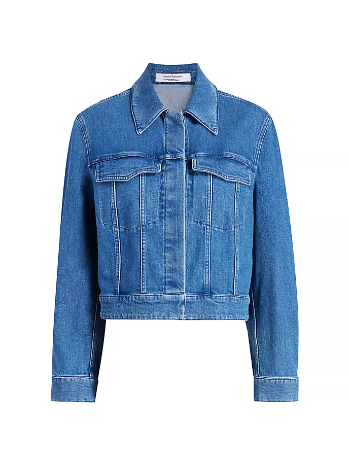 Укороченная джинсовая куртка Another Tomorrow, цвет light blue wash цена и фото