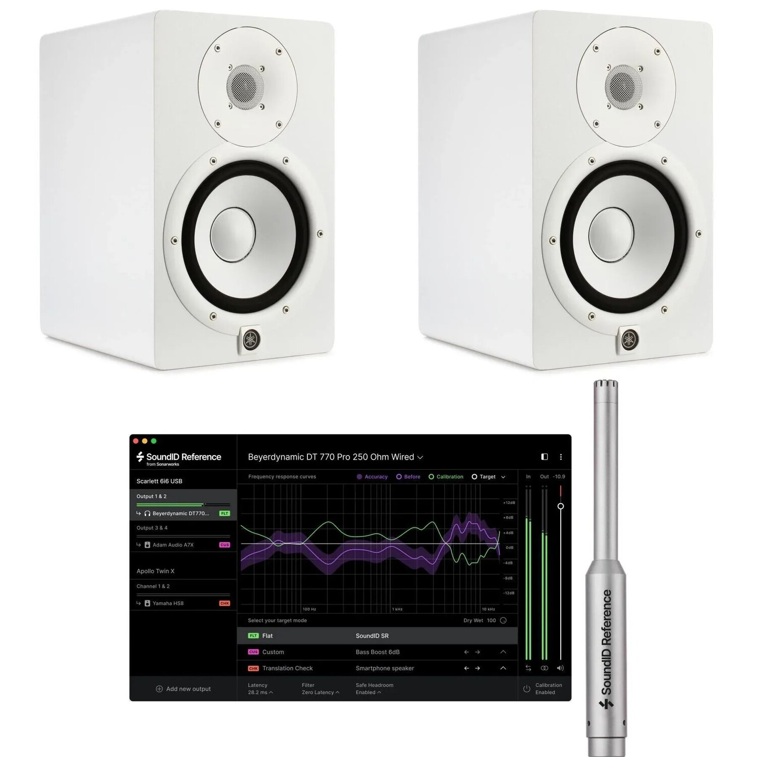 

Пара активных студийных мониторов Yamaha HS7 с диагональю 6,5 дюйма и комплект программного обеспечения для калибровки — белый