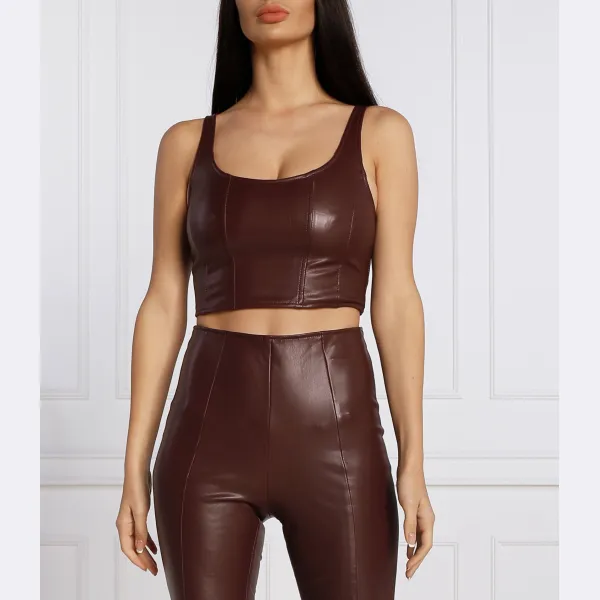 

Топ узкого кроя Sabella из искусственной кожи Guess, бургунди