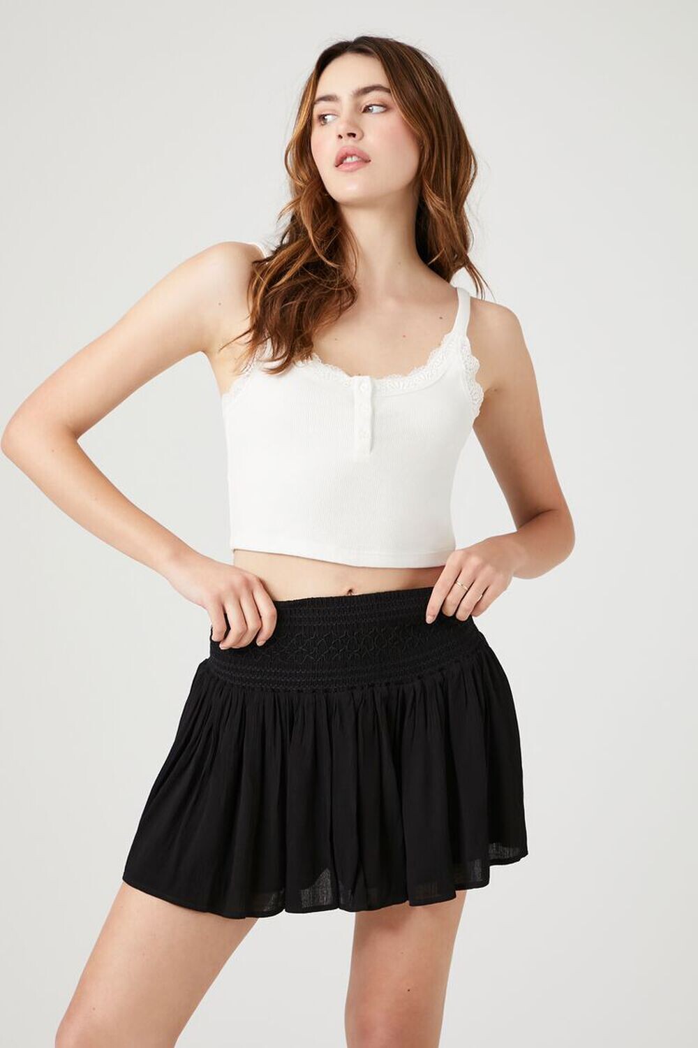 

МИНИ-ЮБКА А-силуэта со сборками Forever 21, черный
