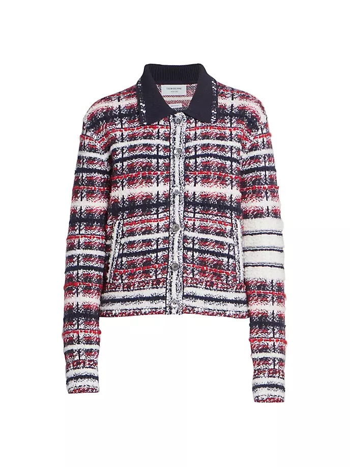 

Жаккардовый кардиган-бомбер в клетку Thom Browne, цвет rwbwht