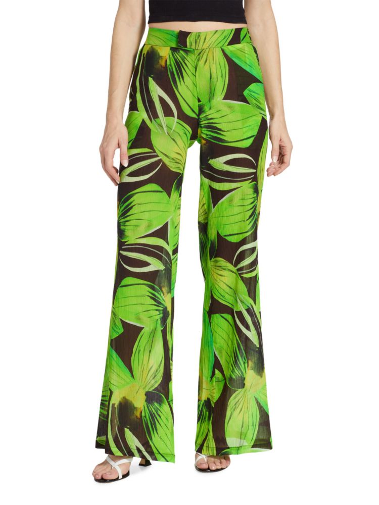 Широкие брюки с принтом листьев Louisa Ballou, зеленый