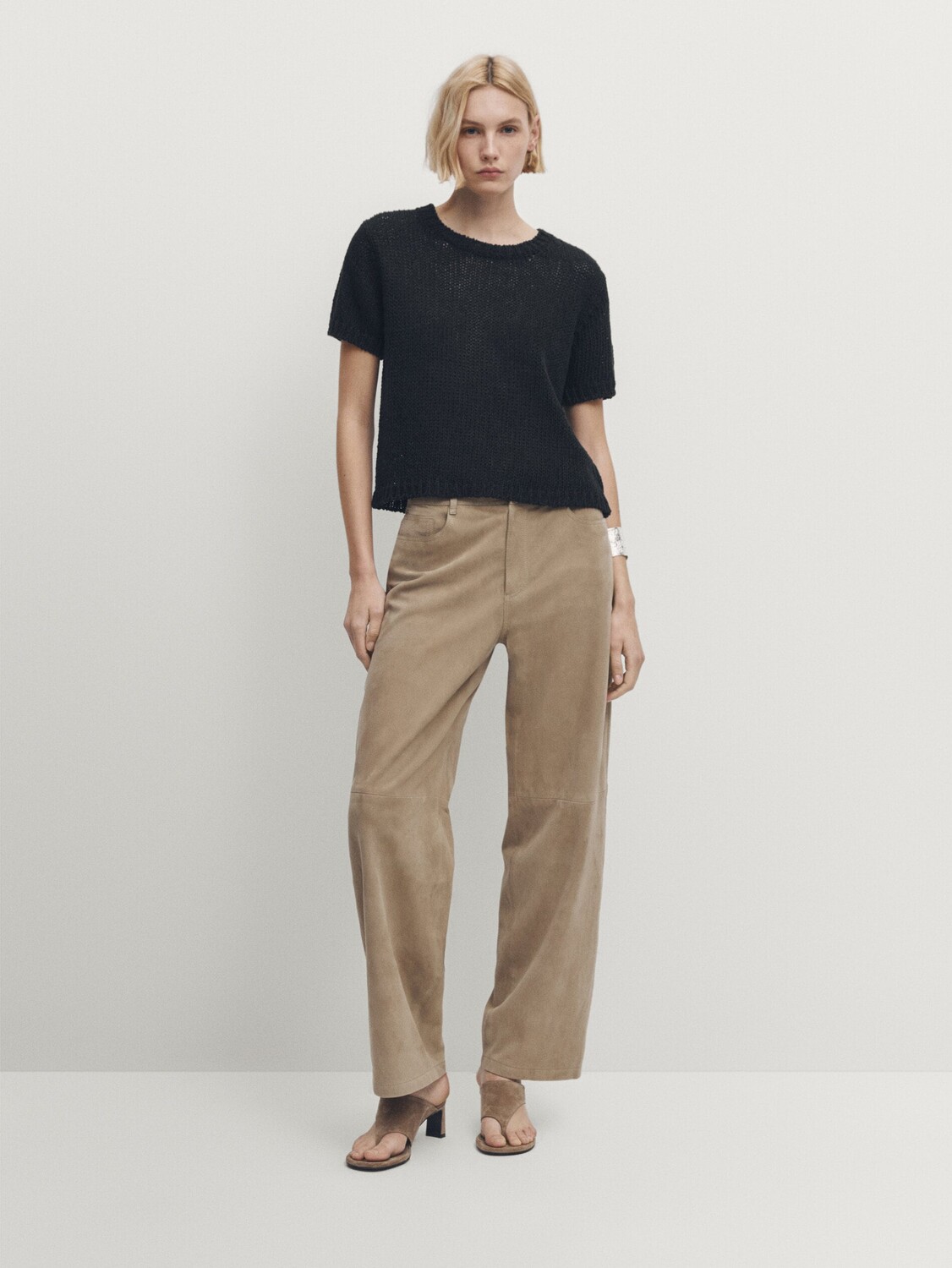 

Свитер из смесового льна с короткими рукавами Massimo Dutti, синий