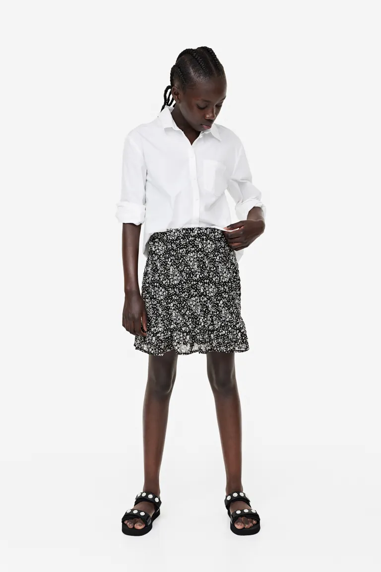 Шифоновая юбка на резинках H&M, черный мужская двухслойная юбка на молнии темно синяя повседневная юбка с поясом на резинке лето 2019