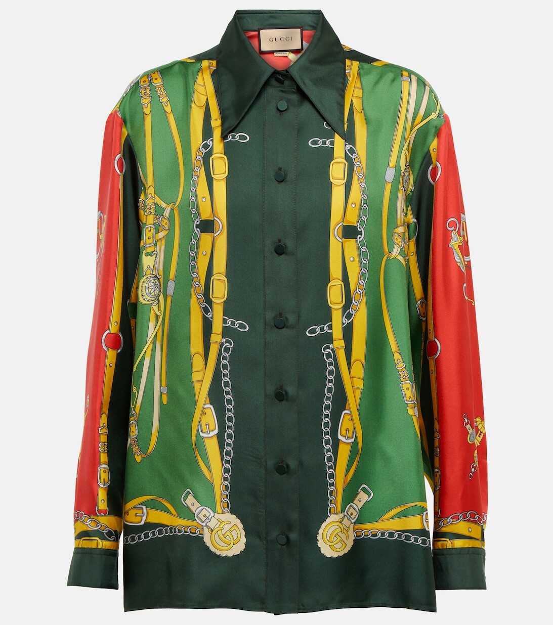 

Шелковая рубашка с ремнями и двойной буквой G GUCCI, разноцветный