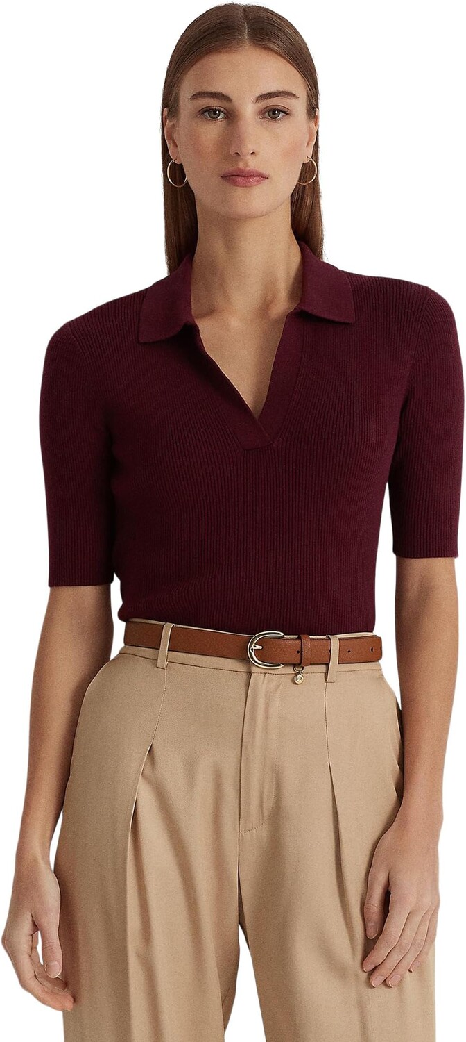 

Свитер-поло из хлопковой смеси ребристой вязки LAUREN Ralph Lauren, цвет Vintage Burgundy