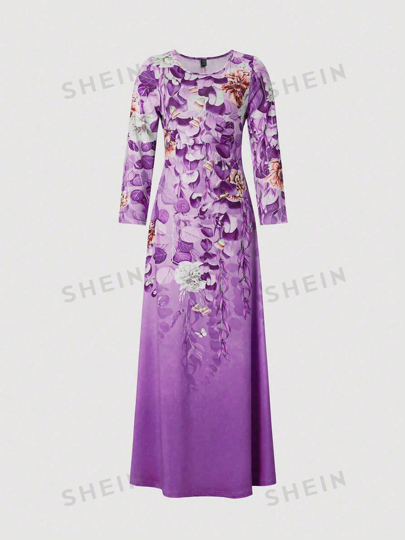 Платье омбре с цветочным растительным принтом, фиолетовый