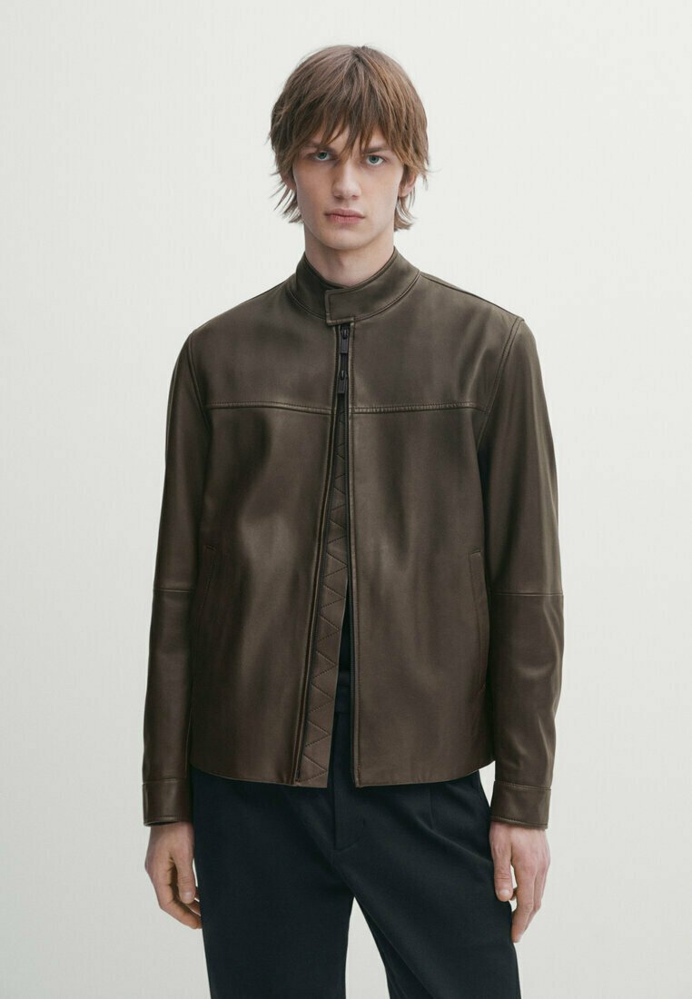 Кожаный пиджак Massimo Dutti, коричневый