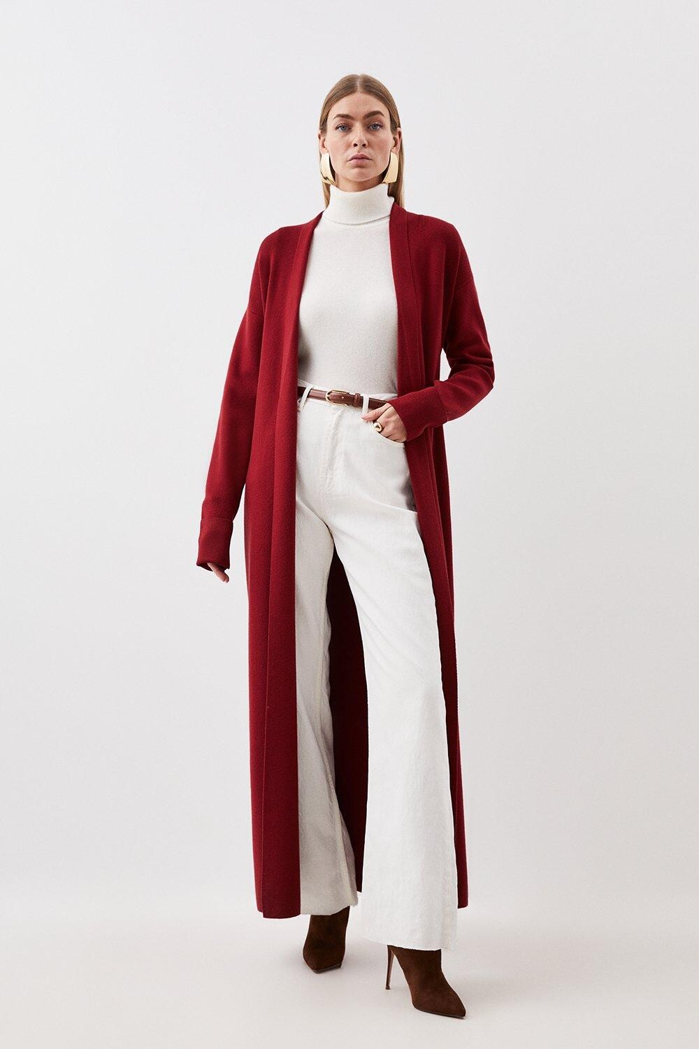 

Вязаное пальто макси с поясом из смеси вискозы Karen Millen, красный