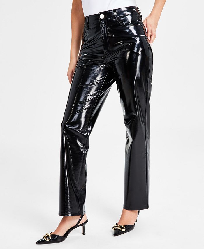 Женские лакированные прямые брюки с высокой посадкой I.N.C. International Concepts, черный