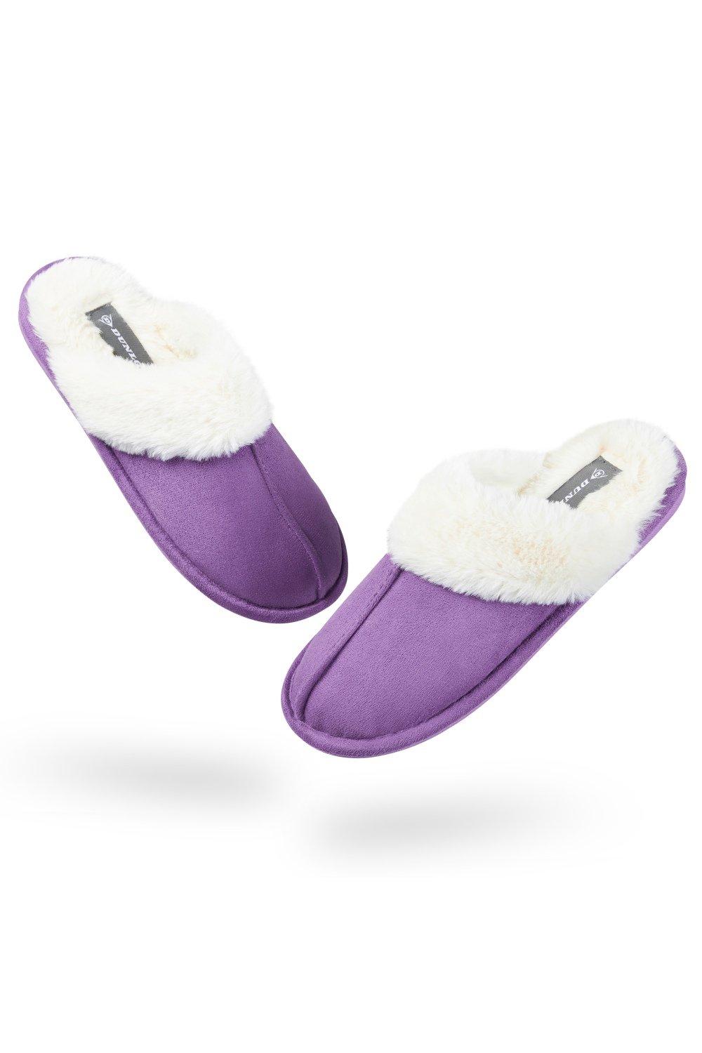 Домашние пушистые тапочки на толстой меховой подкладке Dunlop, фиолетовый bebealy suede fur plush slippers for women winter fuzzy soft collar fur lining fluffy slippers indoor furry house slippers women