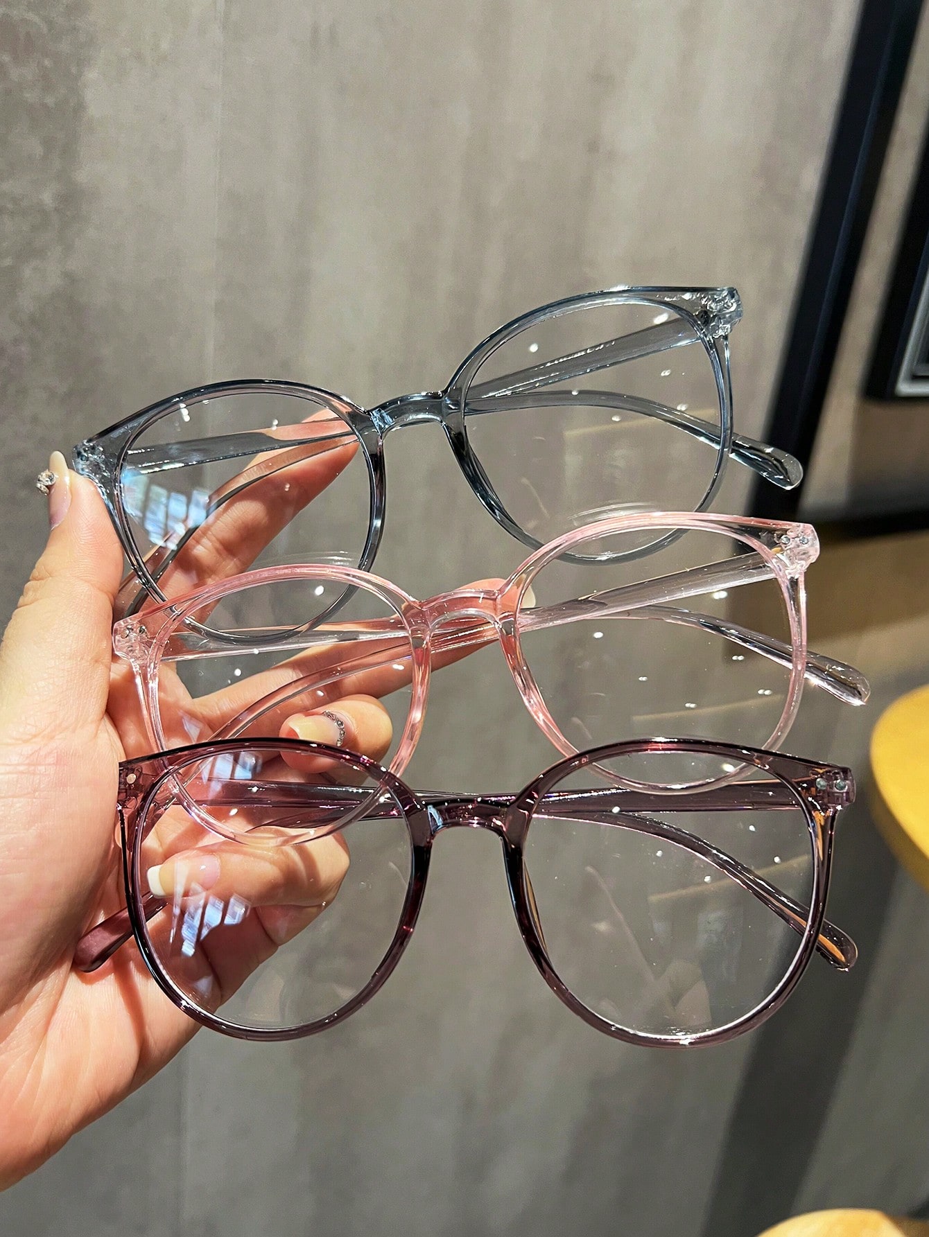 Женские легкие очки с прозрачными линзами в круглой оправе синего цвета с блокирующими линзами для ежедневного использования цена и фото
