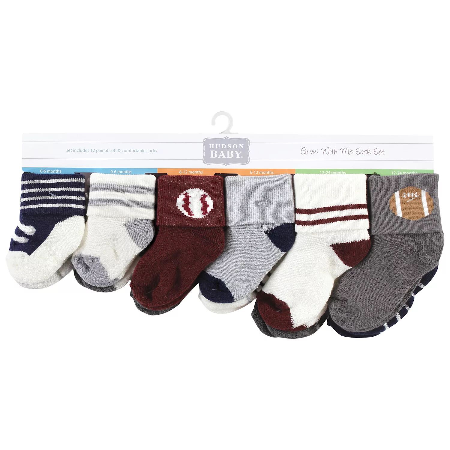 

Носки Infant Boys Grow With Me, 12 шт, спортивные Hudson Baby