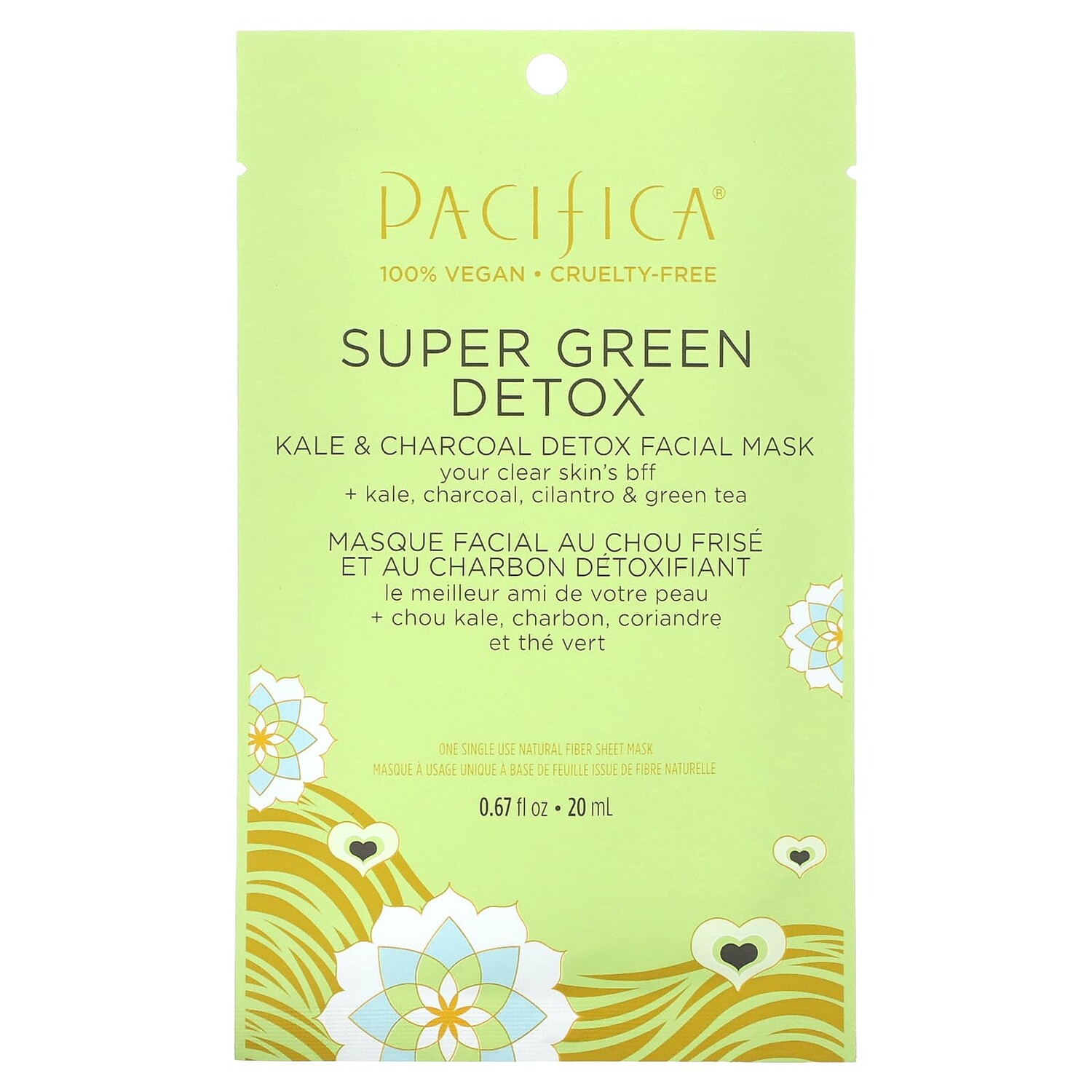 

Super Green Detox, косметическая маска для лица, капуста и древесный уголь, 1 листовая маска, 20 мл (0,67 жидк. Унции), Pacifica