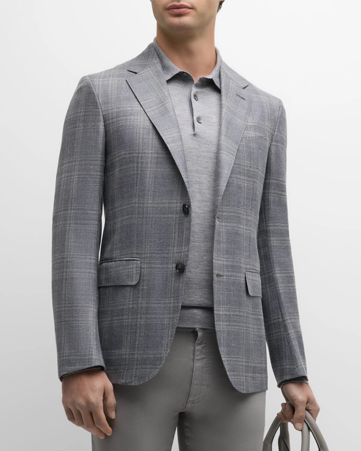 

Мужское спортивное пальто в тон в клетку ZEGNA, цвет Medium Gray Check