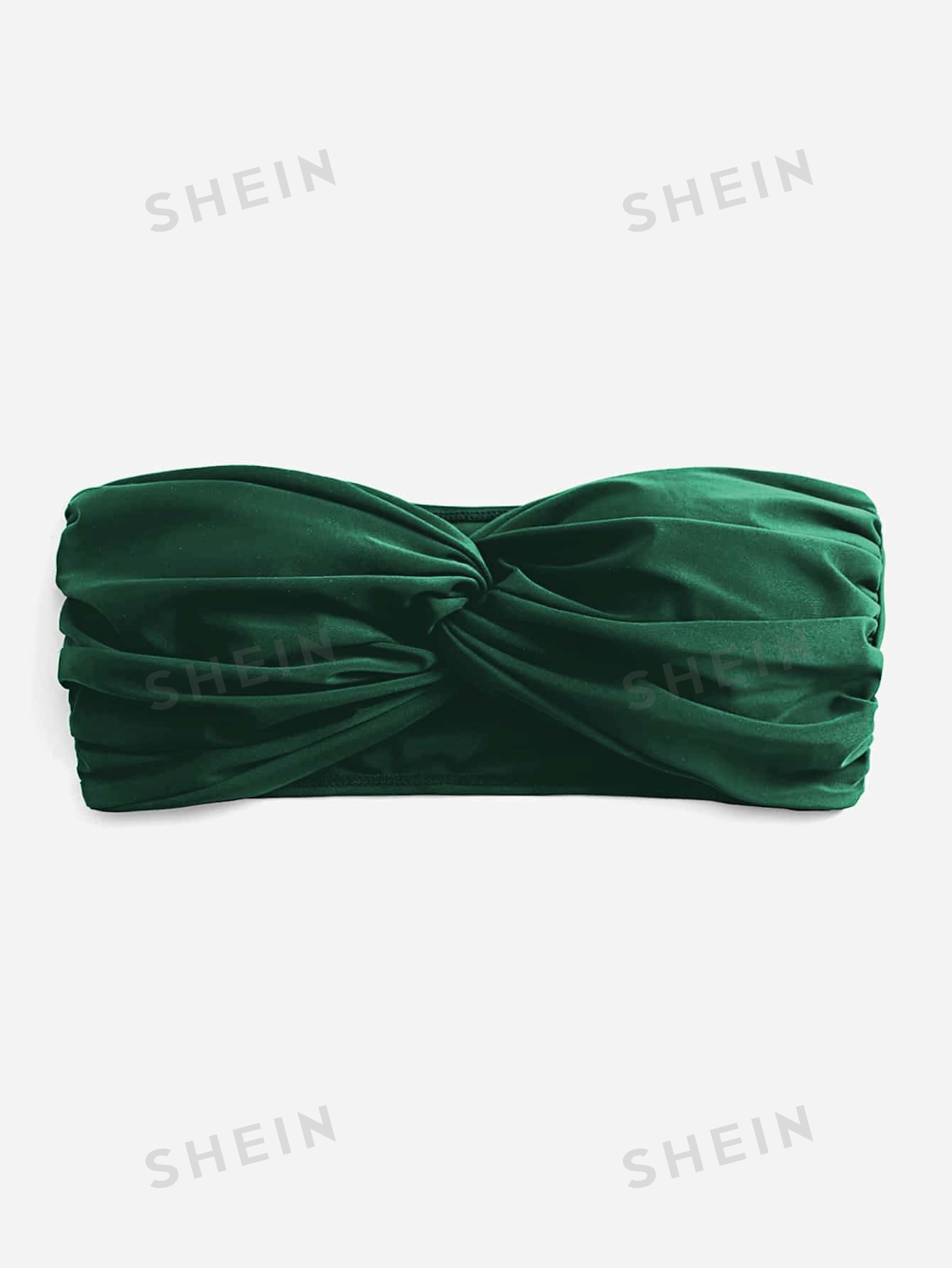 цена Женский однотонный бикини-топ бандо с закрученной передней частью, темно-зеленый