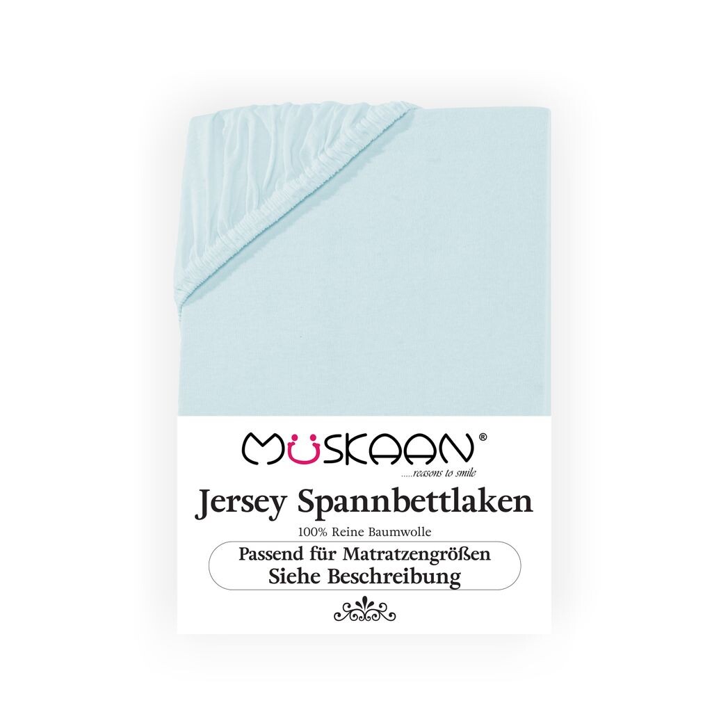 

Простыня Müskaan Jersey 180x200 - 200x200 см цвета синего цвета, высота матраса до 22 см, простыня на резинке, 100% хлопок