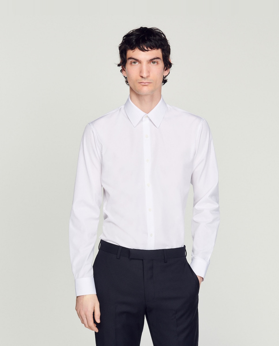 цена Однотонная узкая мужская рубашка белого цвета Sandro, белый