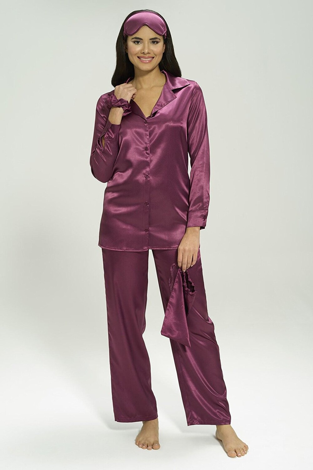 

Фиолетовый пижамный комплект с атласным бюстье из 6 предметов FOR YOU MODA