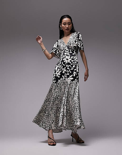 

Атласное праздничное платье миди Topshop с монопринтом Mix and Match