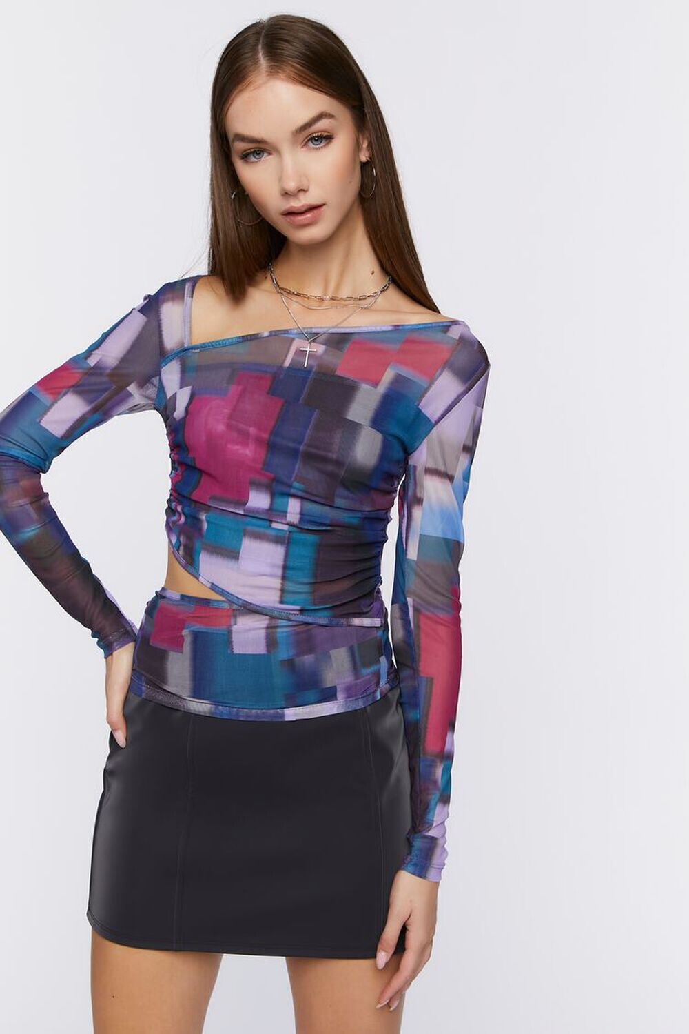 

Асимметричный топ с абстрактным принтом Forever 21, фиолетовый